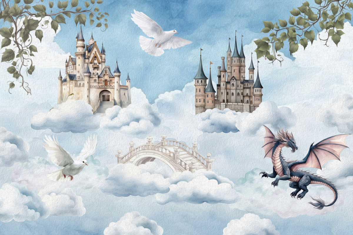 Flying Dragon Fantasy Castle Wall Mural