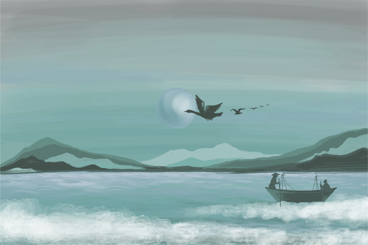 Minimalist Nature-Inspired Ocean Mural in your room — zoomed
