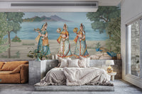 Elegant princesses wall mural with a majestic peacock
