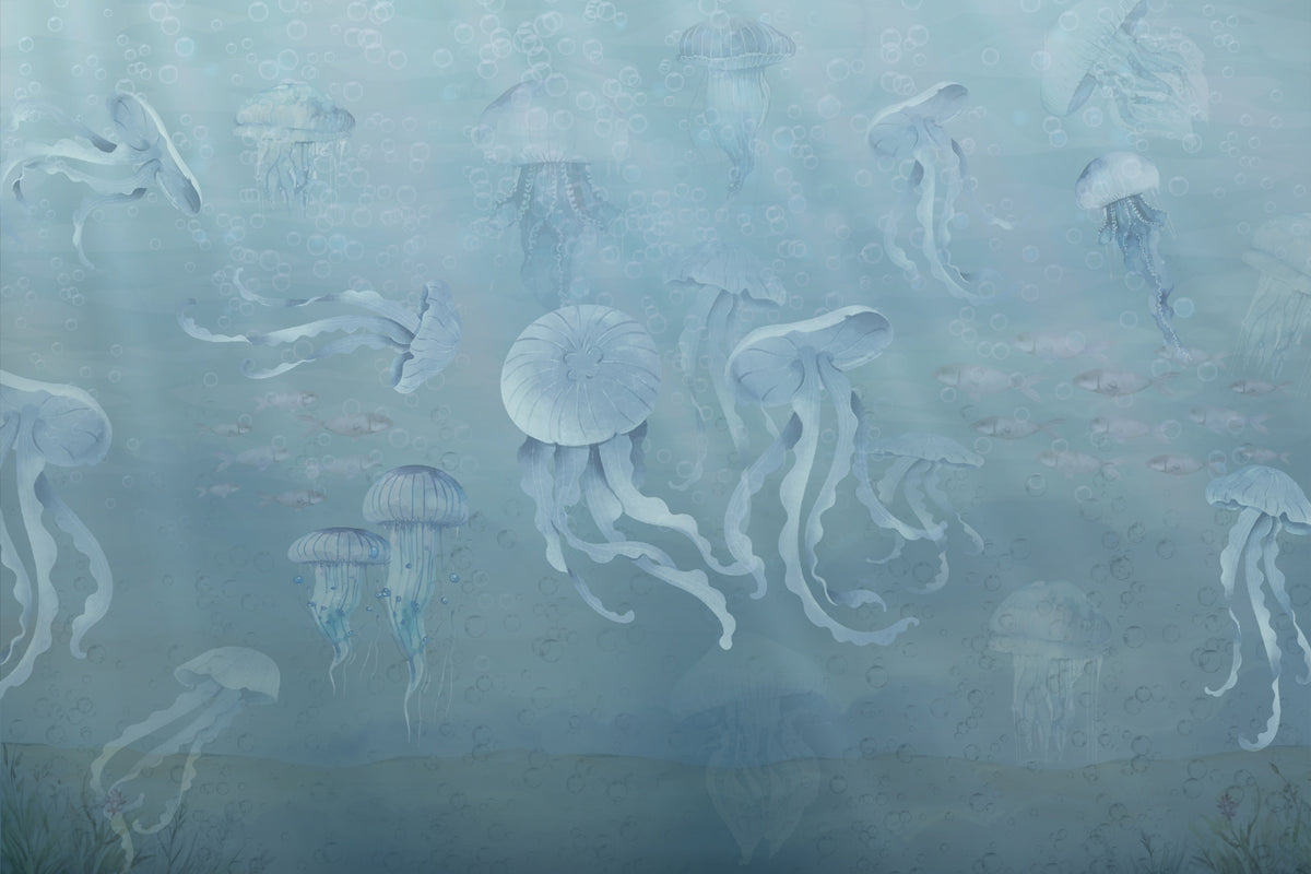 Watercolor Jellyfish Ocean Wallpaper Mural in your room