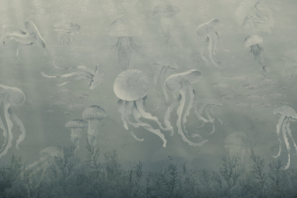 Dark Jellyfish Deep Sea Wallpaper Mural in your room