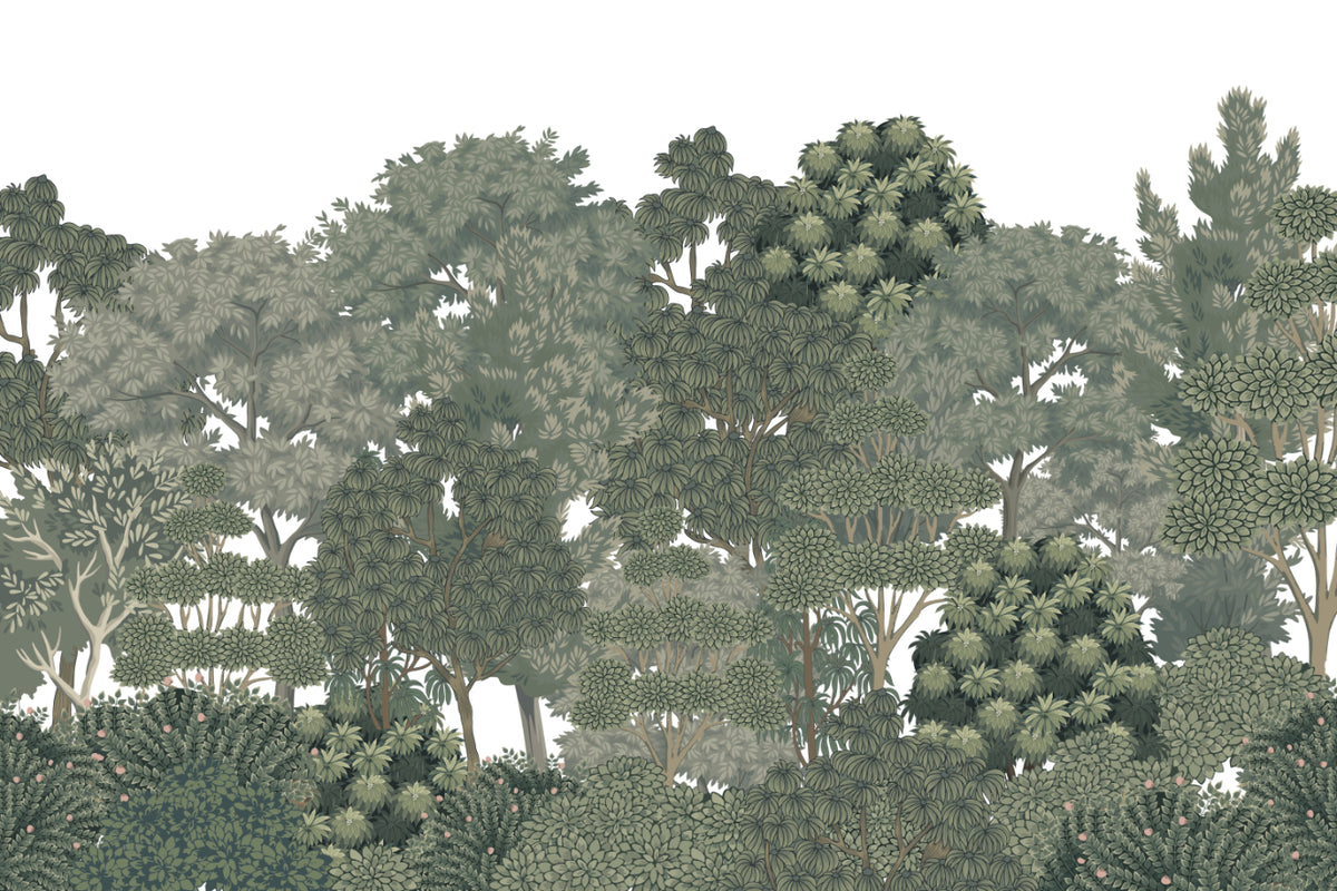 Lush Green Botanical Forest Mural in your room — zoomed