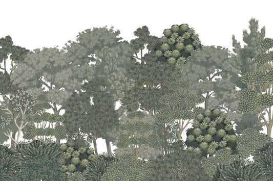 Lush Green Botanical Forest Mural
