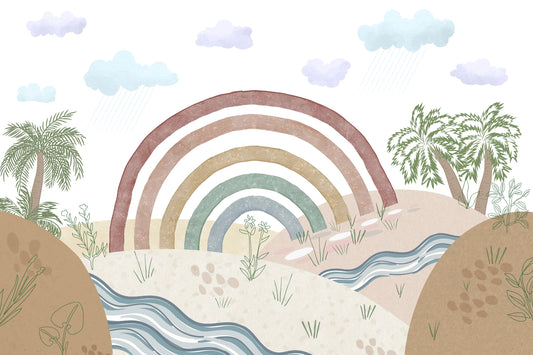 Boho Neutral Rainbow Landscape Mural