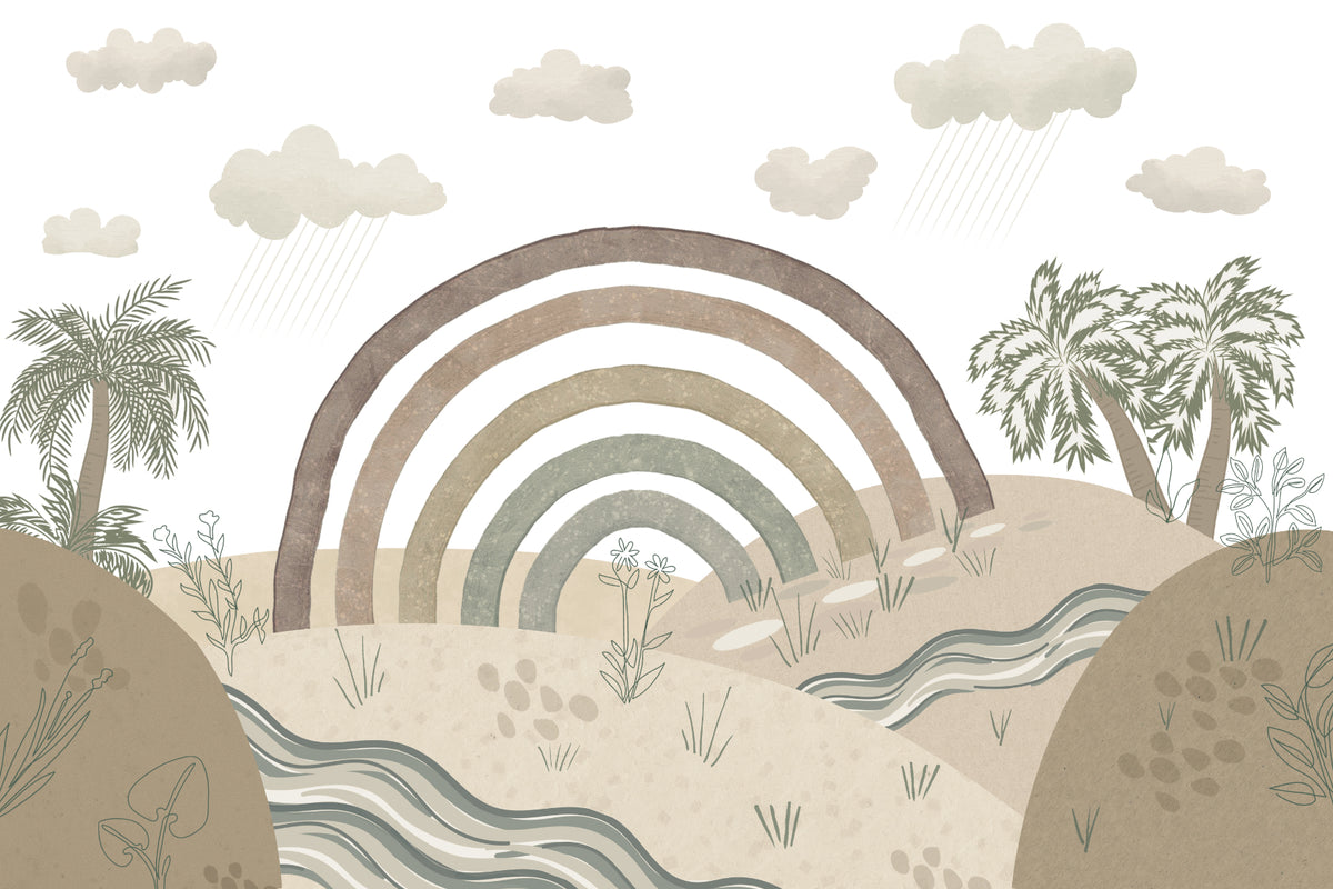 Boho Earthy Rainbow Landscape Mural in your room — zoomed