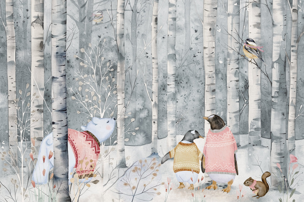 Winter Woodland Animal Wall Mural in your room — zoomed