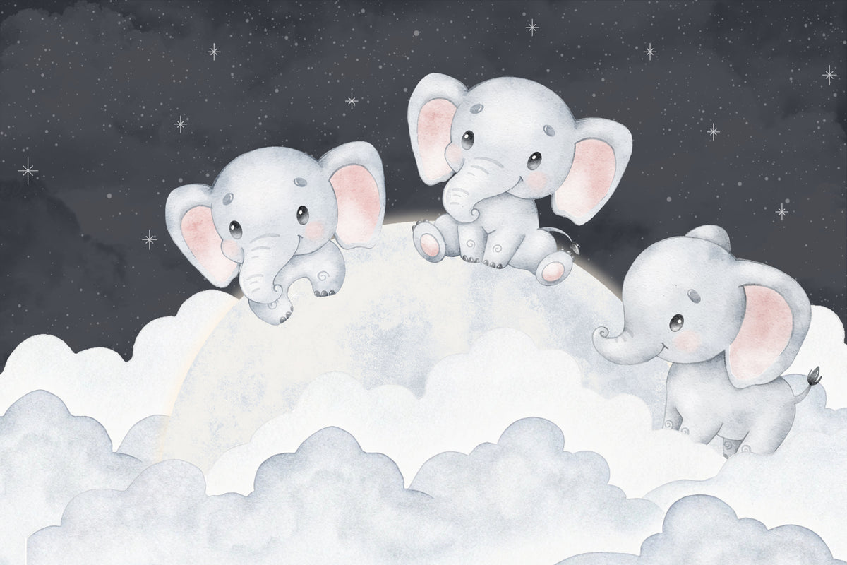 Sleepy Elephant Cloud Mural in your room — zoomed