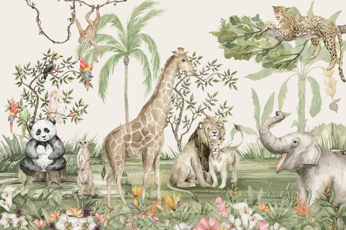 Tropical Rainforest Animal Wallpaper in your room — zoomed