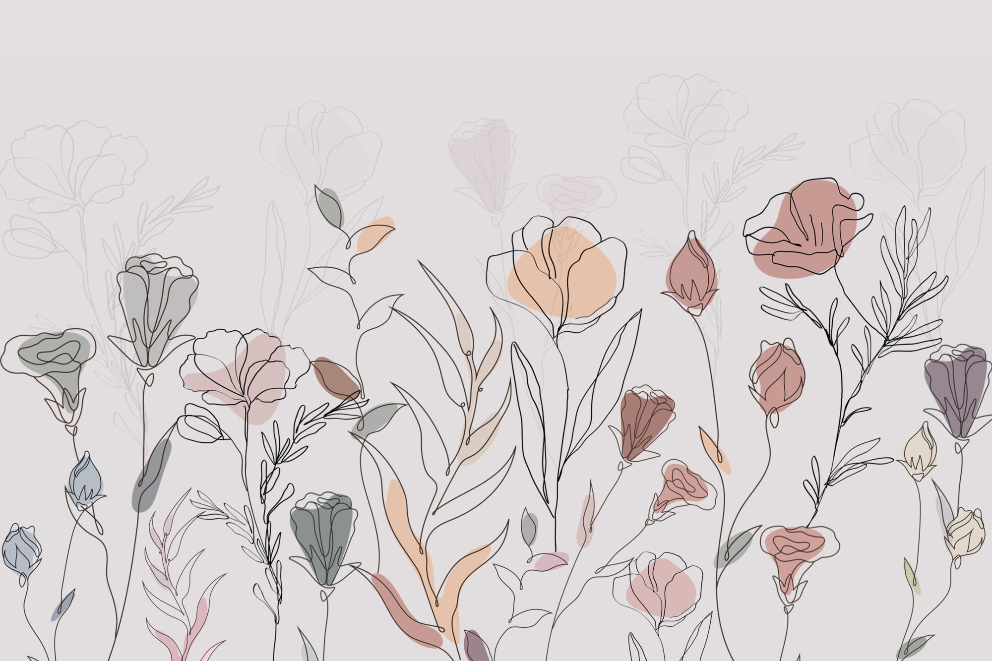 Abstract Botanical Sketch Wall Mural