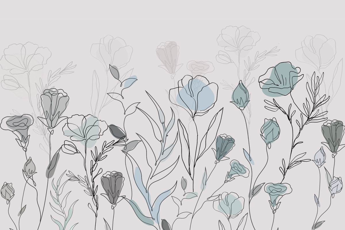 Minimalist Floral Line Art Wallpaper in your room — zoomed