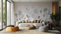 Hand-drawn flower wallpaper for modern interiors
