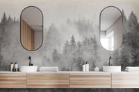 Black and white misty landscape wallpaper for interiors
