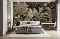 Elegant botanical wallpaper with metallic gold accents
