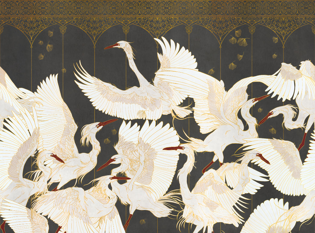 Luxury Dark Crane Wallpaper in your room