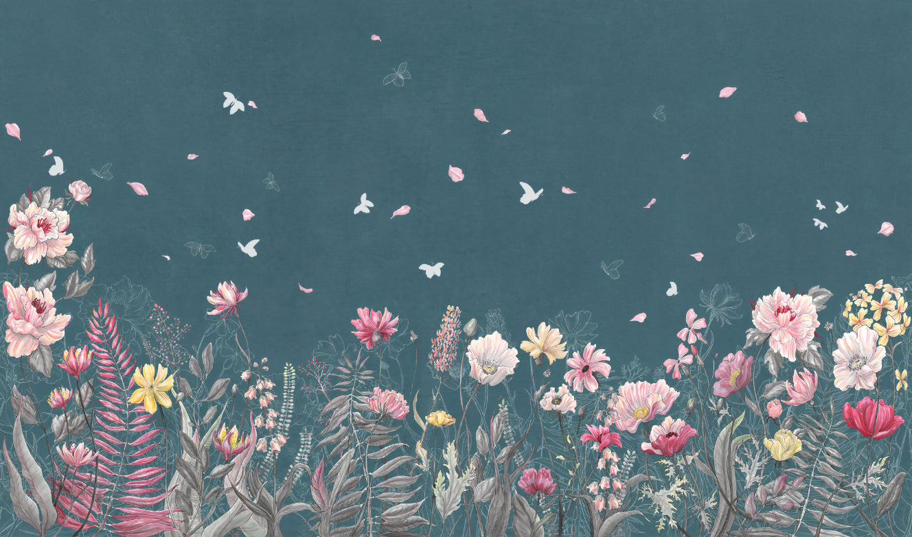 Teal Floral Botanical Wallpaper