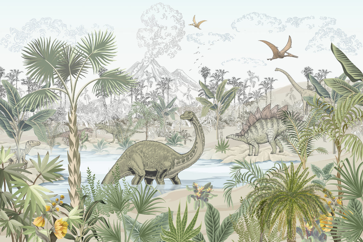 Tropical Dinosaur Jungle Wall Mural in your room