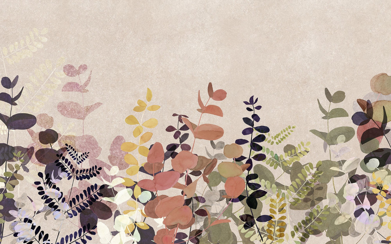 Watercolor Botanical Leaf Mural Wallpaper
