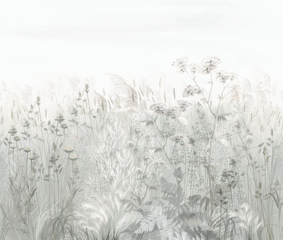 Neutral Wildflower Meadow Wall Mural in your room — zoomed