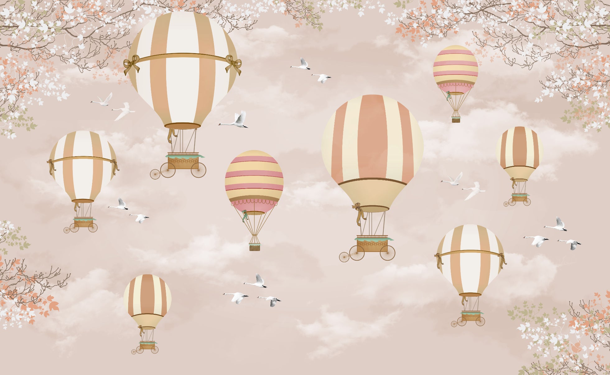 Whimsical Hot Air Balloon Wall Mural