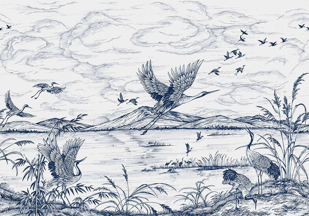 Elegant heron wallpaper for living room
