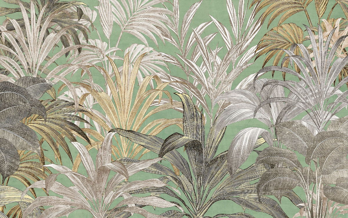 Green Tropical Leaf Wall Mural in your room — zoomed