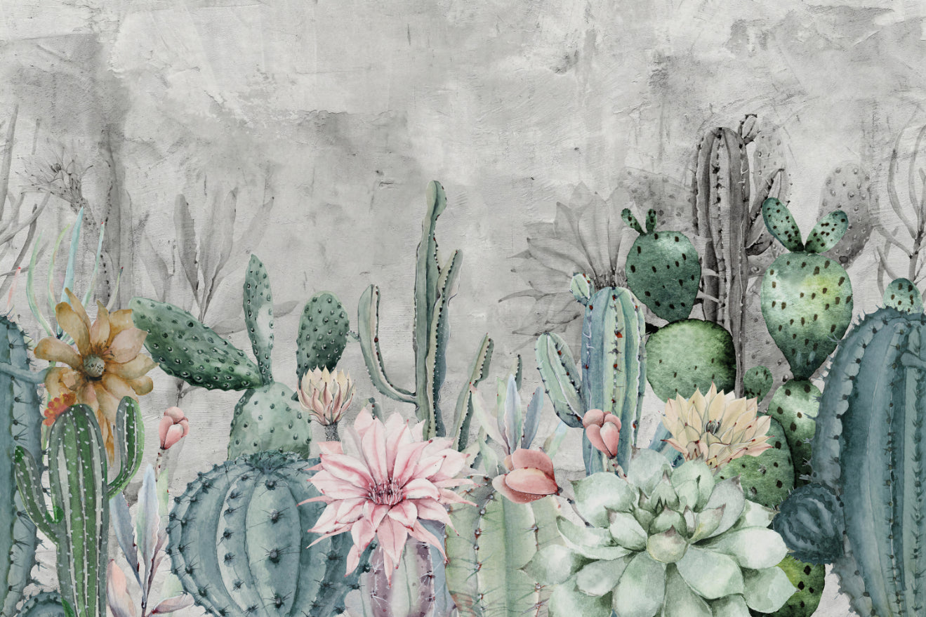 Watercolor Cactus Wall Mural