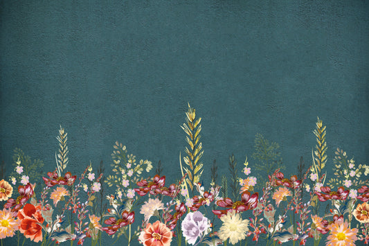 Teal Botanical Wildflower Wall Mural