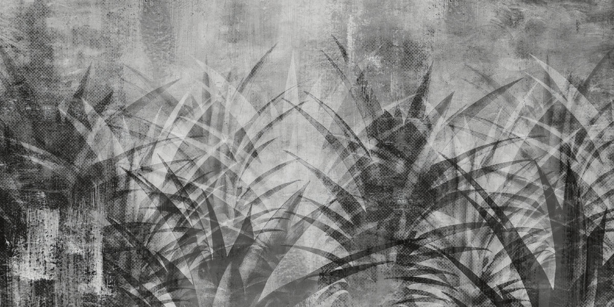 Monochrome Botanical Leaf Wall Mural in your room — zoomed