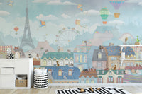 Hand-drawn Paris wallpaper with playful details
