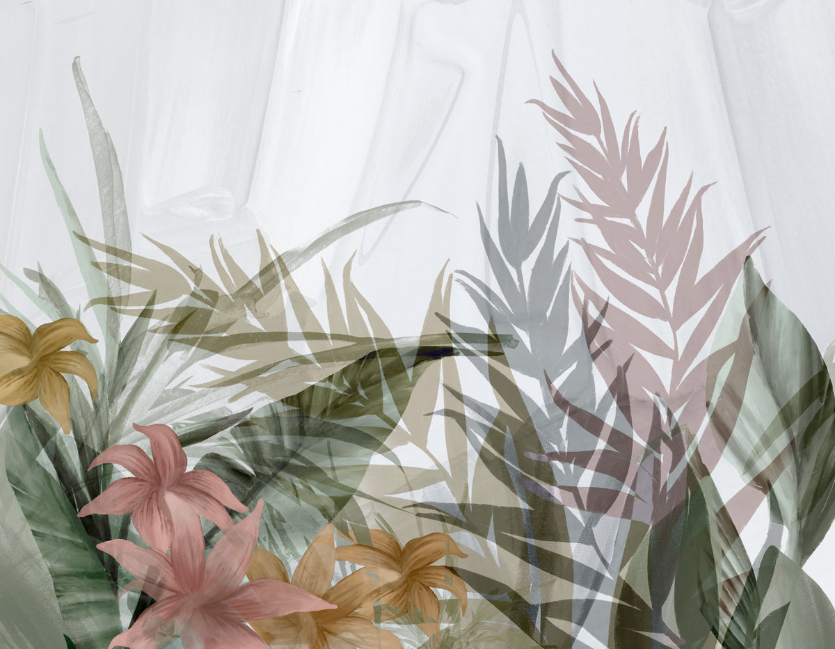 Watercolor Tropical Leaf Wall Mural in your room — zoomed