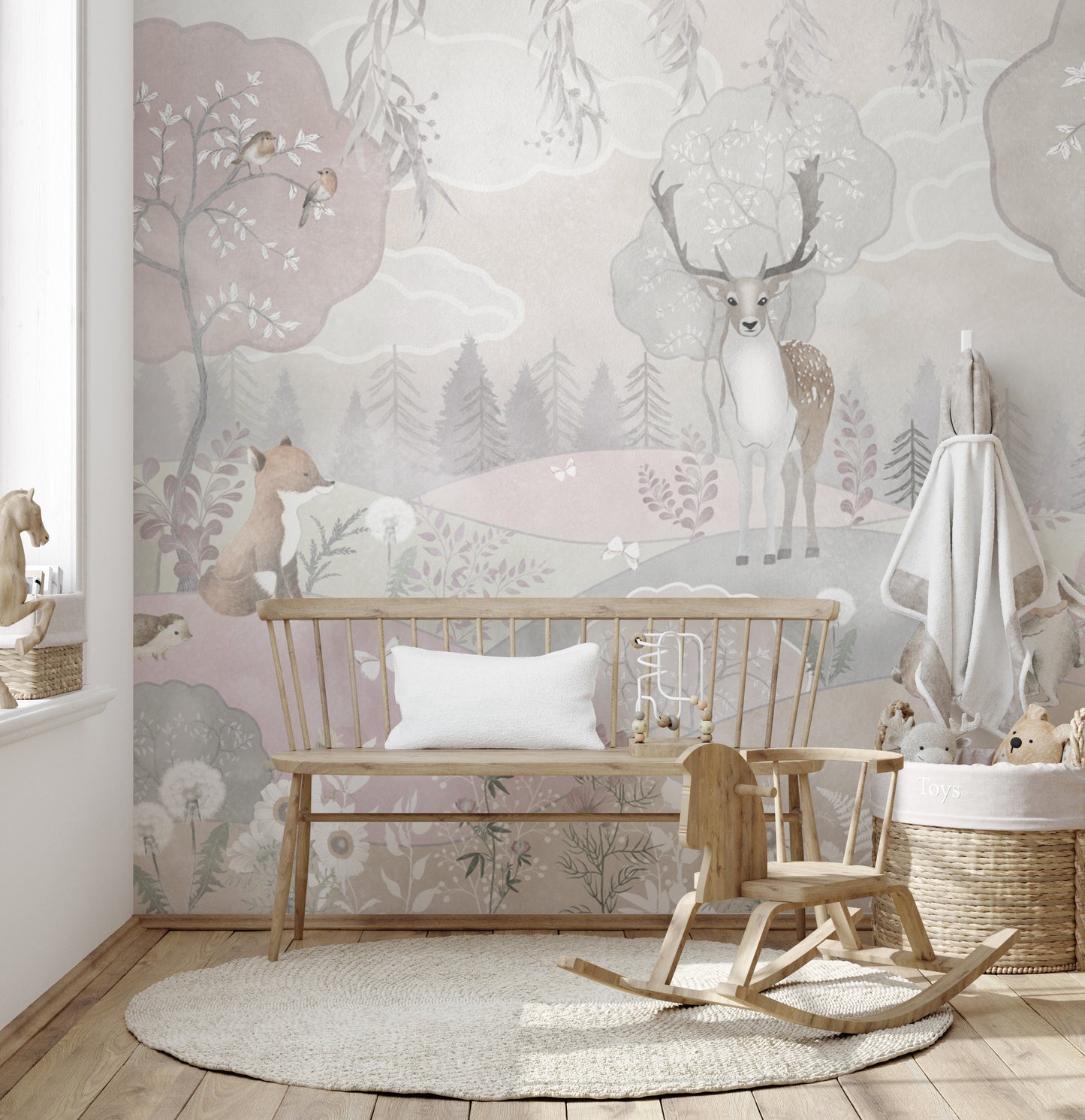 Whimsical Woodland Creatures Wallpaper Design
