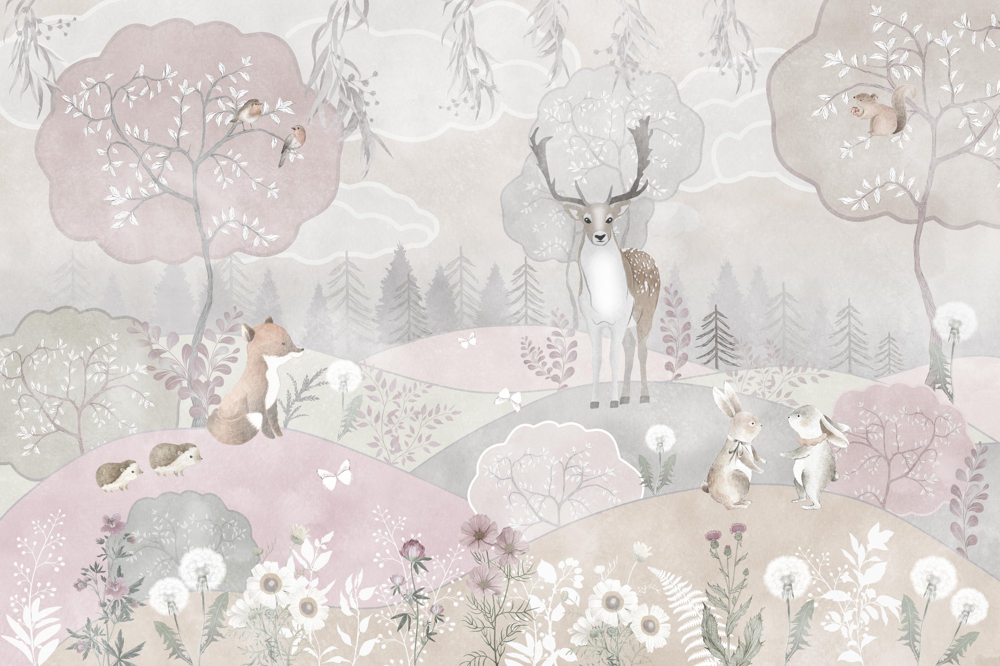 Whimsical Woodland Creatures Wall Mural