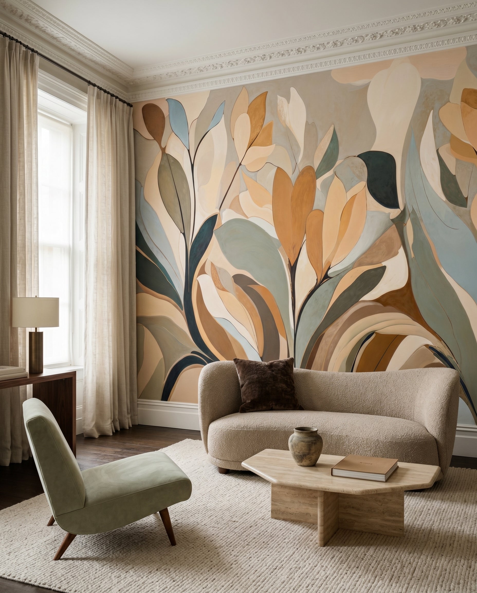 Muted clay tones lift the Emils Bloom wall mural inside the Living room.