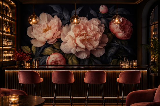 Grandmillennial Dramatic Glamour Heritage Gothic Dark Peonies Florals 1 Wall Mural