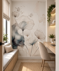 Fine Ink Wash Flowers Wall Mural