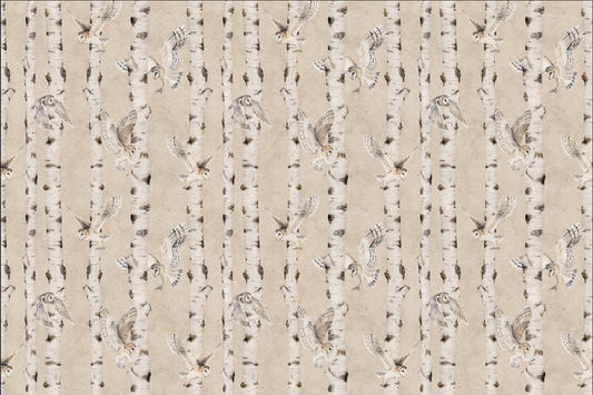 Owl Birch Forest Wallpaper - Beige