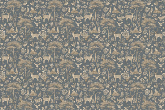 Vintage Blue Wildlife Wallpaper