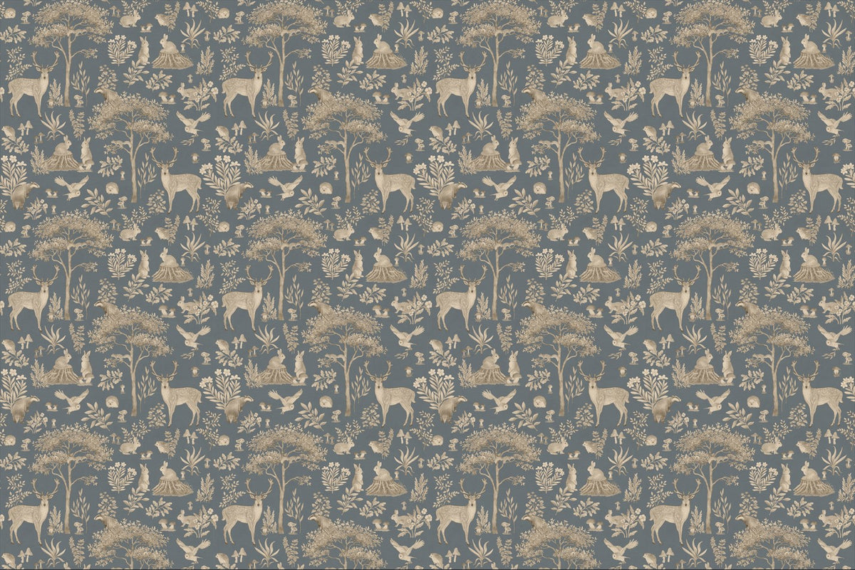 Vintage Blue Wildlife Wallpaper in your room