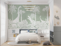 Monochrome Dino Green Wall Mural - Giffywalls