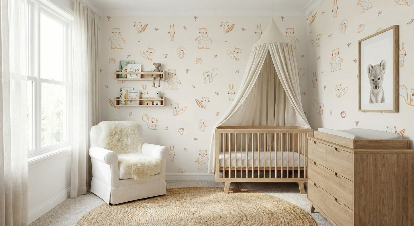 Cream Baby Forest Friends Wallpaper