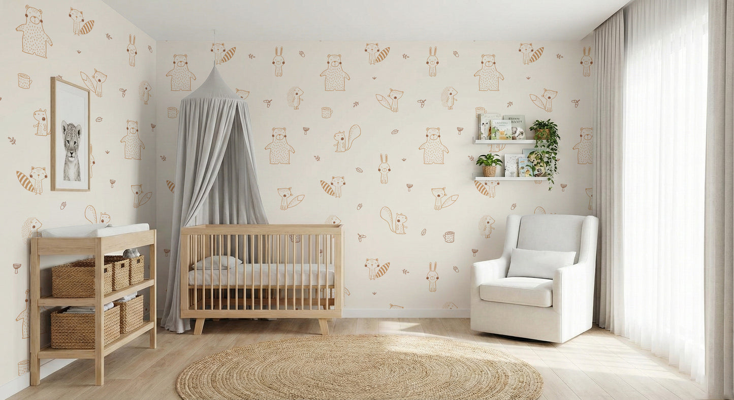 Cream Baby Forest Friends Wallpaper