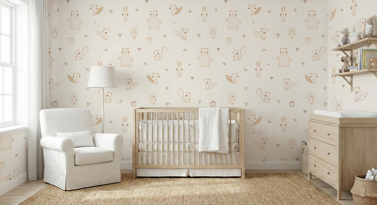 Cream Baby Forest Friends Wallpaper