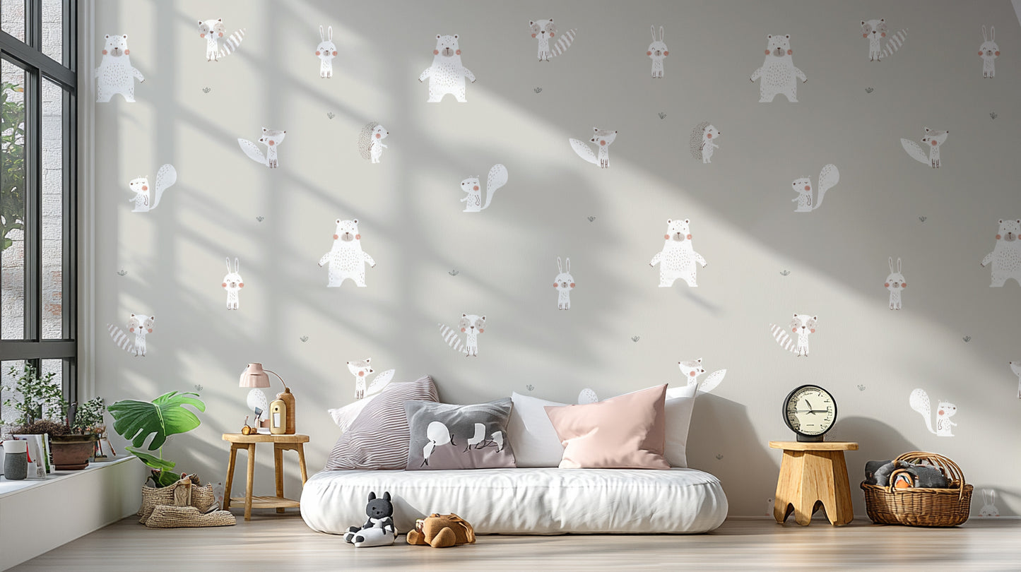 White Color Forest Animals Wallpaper