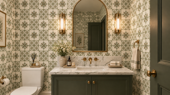 Mediterranean Tile Rustic Charm Sage Green Wallpaper⁠