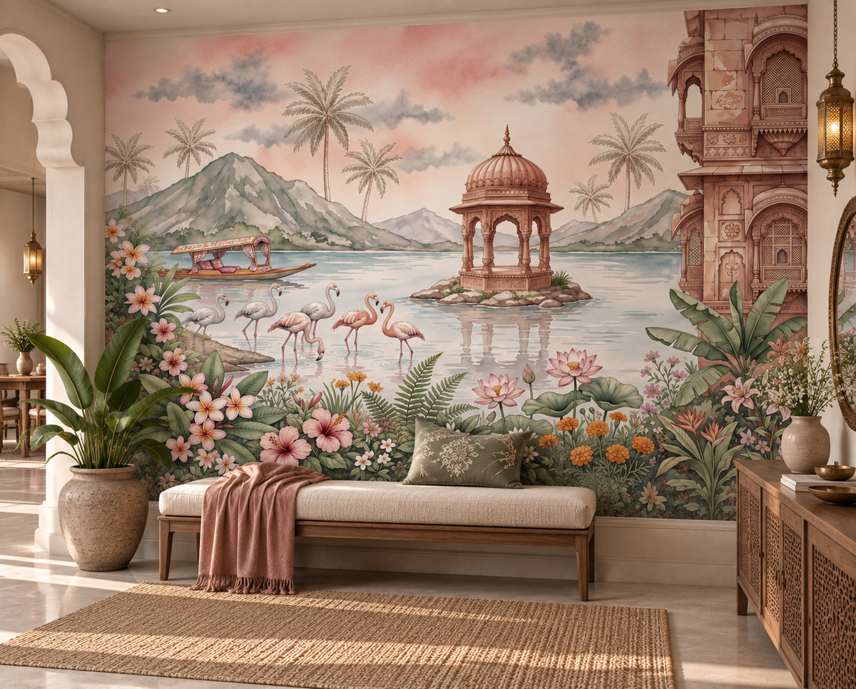 The Flamingo Lake Pavilion Wall Mural-RJM15