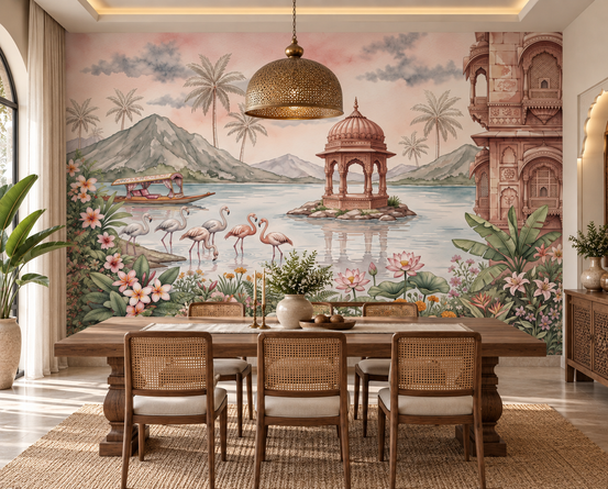 The Flamingo Lake Pavilion Wall Mural-RJM15