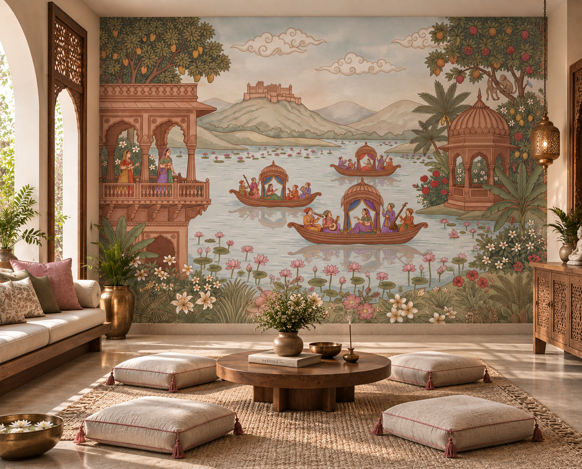 Pichwai Lake Reverie Wall Mural - RJM17