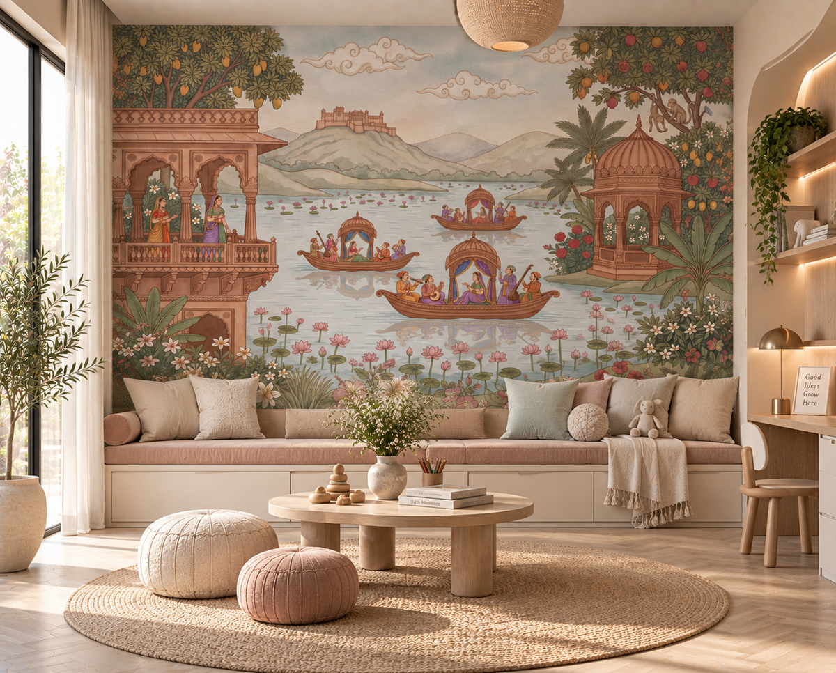Pichwai Lake Reverie Wall Mural - RJM17