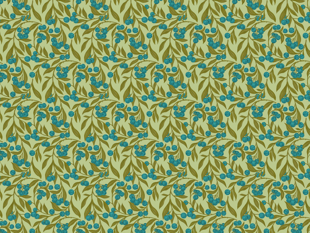 Autumn Berries Blue Wallpaper Murals in your room — zoomed