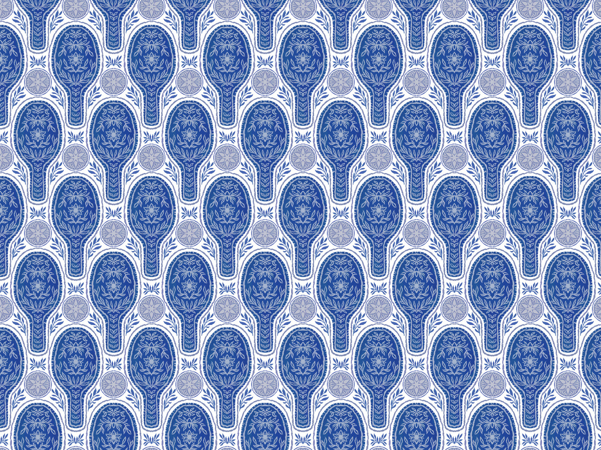 Floral Rockets Blue Wallpaper in your room — zoomed